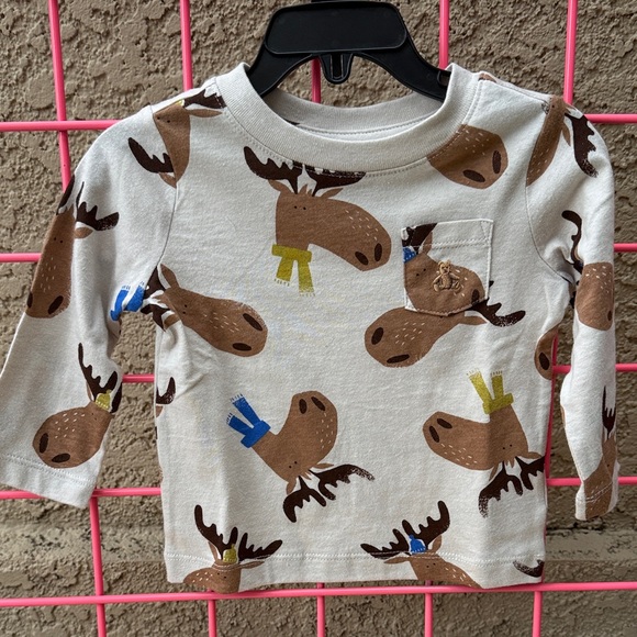GAP Other - New GAP Kids Moose Print Long Sleeve Cotton Shirt in Gray and Brown